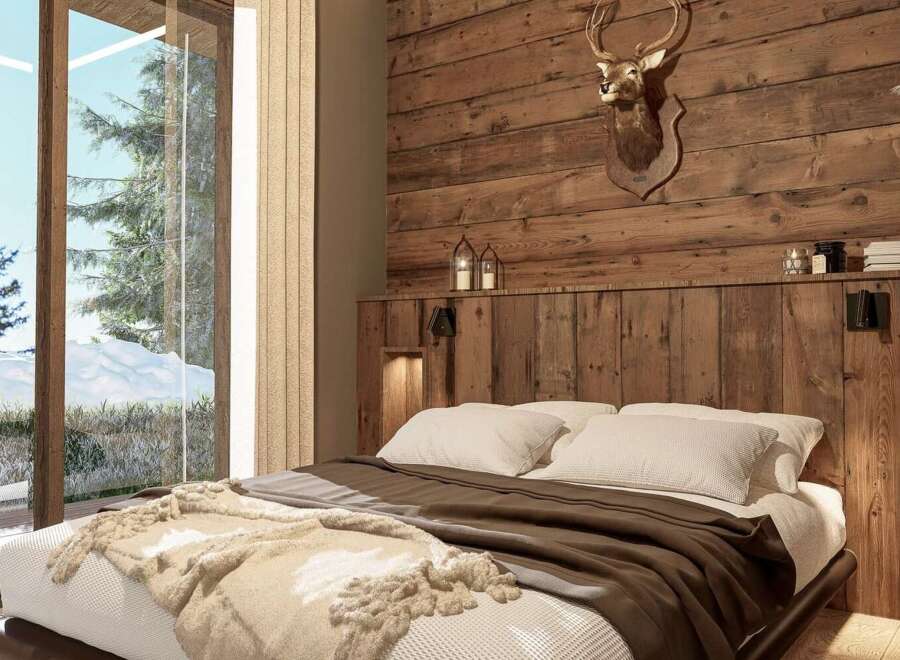 Experience rustic elegance in this stunning bedroom.