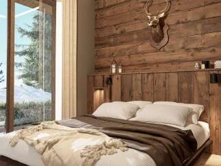 Experience rustic elegance in this stunning bedroom.