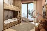 This cozy bedroom features a rustic bunk bed, perfect for a child's room or a guest space.