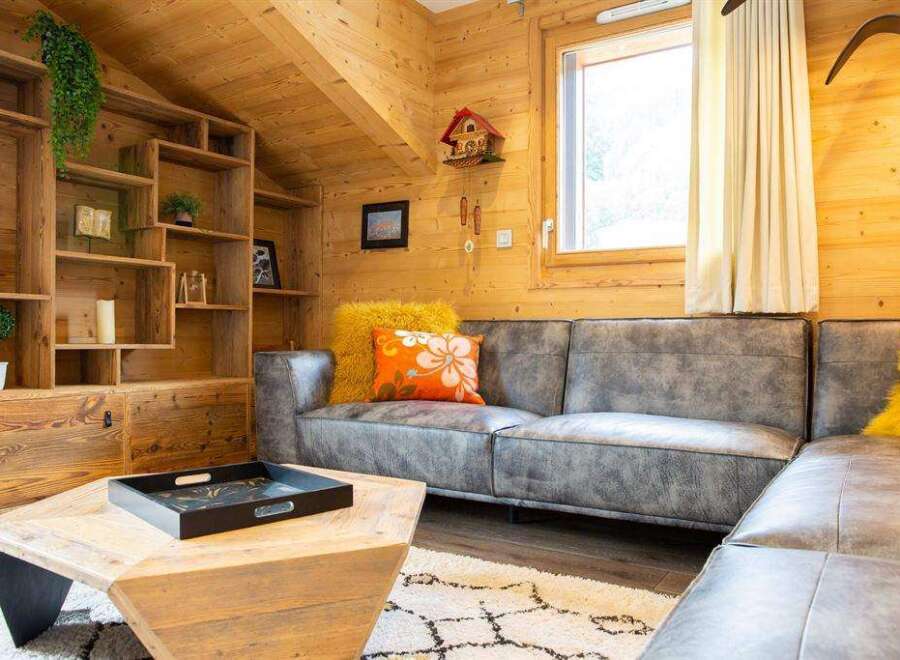 This cozy living space features a stylish gray sectional sofa, perfect for relaxing.