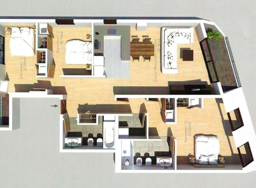 Discover this stunning apartment featuring three bedrooms, perfect for families or those seeking extra space.