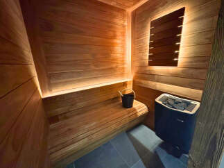 Step into your own private oasis with this stunning sauna.