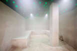 Experience ultimate relaxation in this luxurious spa-like bathroom, featuring a built-in soaking tub and ambient starry ceiling lights.