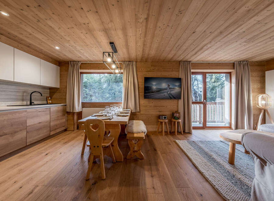 Experience the warmth of this stunning wooden interior.
