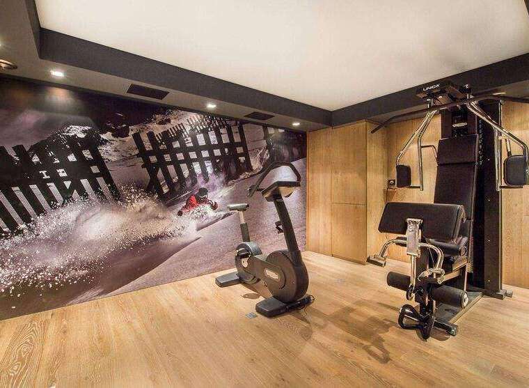 This modern home gym offers a perfect blend of fitness and style.