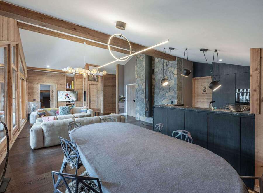 This stunning property boasts a modern interior with a cozy, inviting atmosphere.