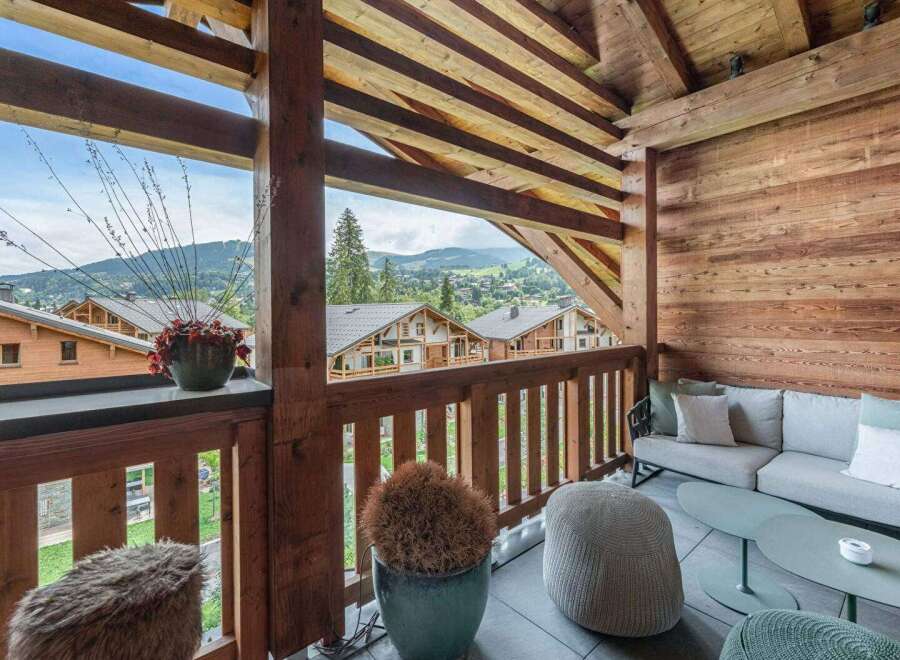 Enjoy breathtaking mountain views from this stunning balcony.
