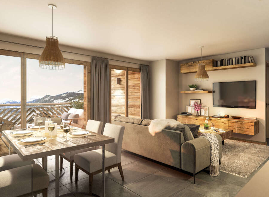 Experience luxury living in this stunning property, featuring a spacious living area with breathtaking mountain views.