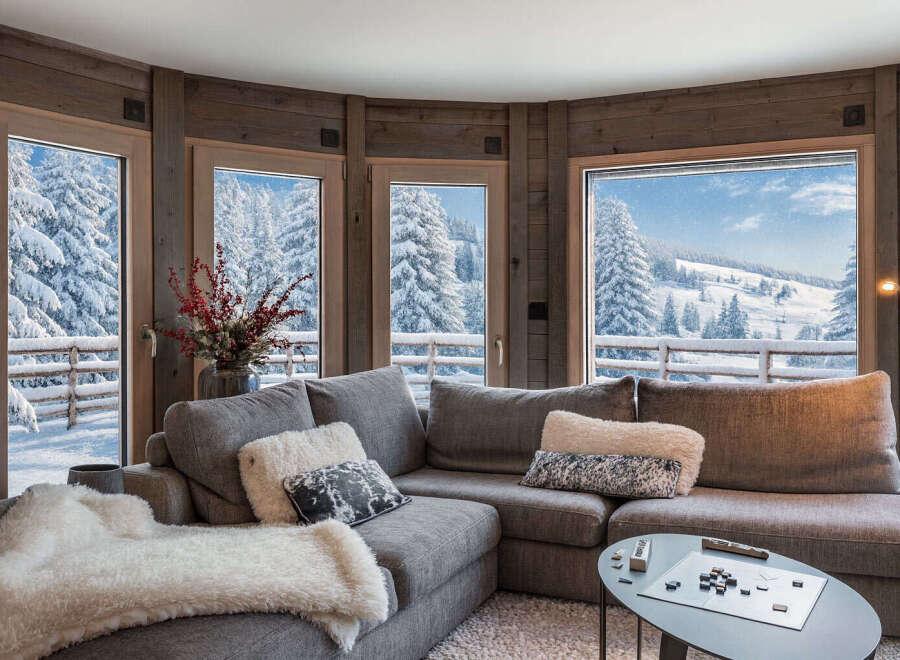 This cozy living room features a comfortable sectional sofa, perfect for relaxing.