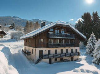 This stunning chalet offers a perfect blend of rustic charm and modern comfort, nestled in a picturesque winter wonderland.