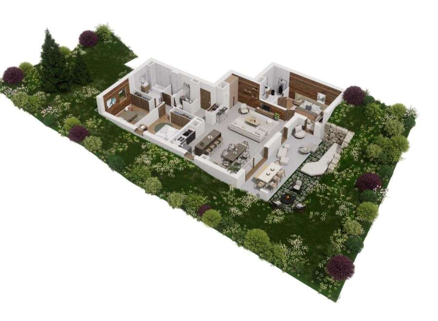 Discover luxury living in this stunning property, showcasing a modern architectural design.