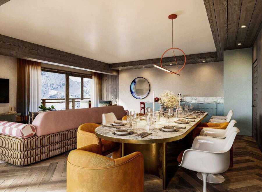 Experience luxury living in this stunning property, featuring a spacious dining area perfect for entertaining.