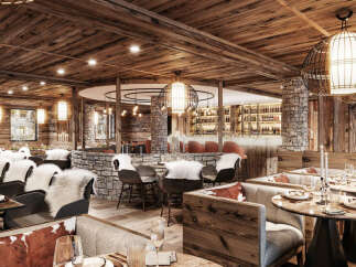 Step into the epitome of rustic elegance in this stunning restaurant.