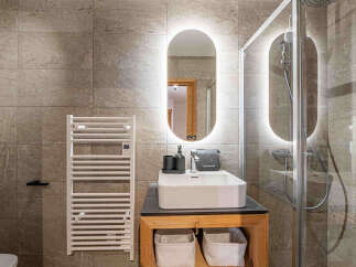 Step into luxury with this stunning bathroom featuring modern design elements.