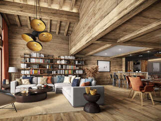 Experience luxury living in this stunning chalet-style home, boasting exquisite wooden interiors and a warm, inviting atmosphere.