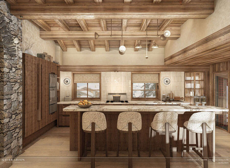 Experience the epitome of rustic elegance in this stunning kitchen.