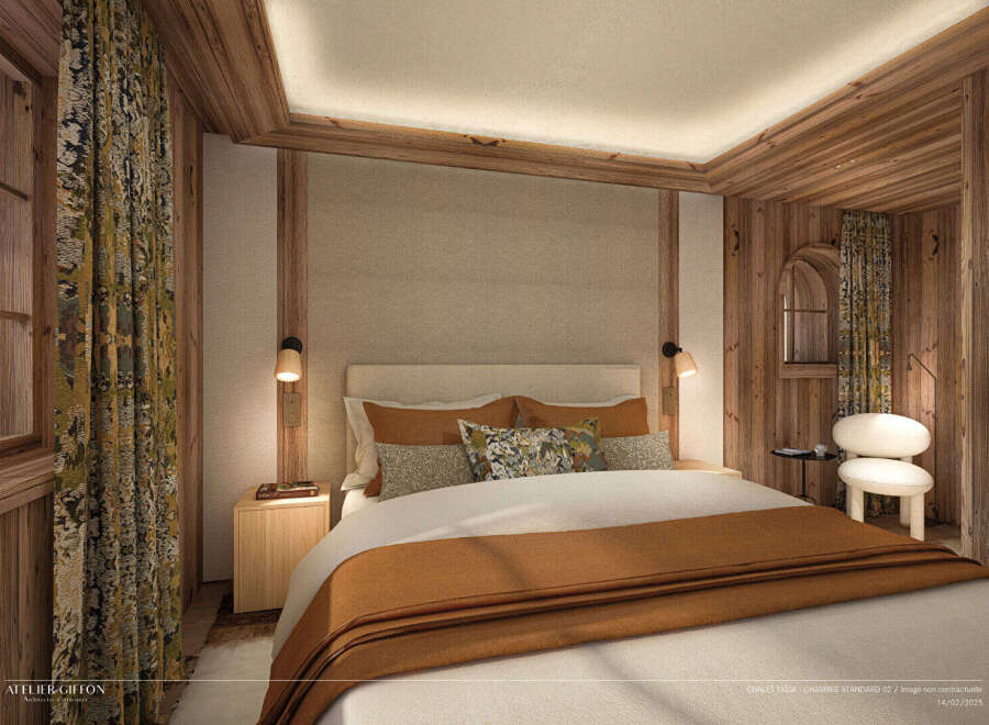 Experience the epitome of luxury in this stunning bedroom, perfect for a chalet retreat.