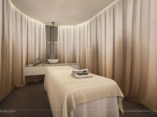 Experience tranquility in this luxurious spa room, perfect for relaxation and rejuvenation.