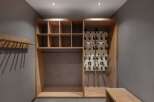 This well-designed storage space offers a blend of functionality and style, perfect for organizing gear.