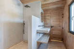 Step into a world of serene luxury with this stunning bathroom design.