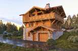 Discover the charm of this stunning wooden chalet nestled in a picturesque mountain setting.