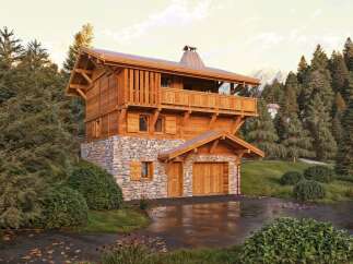 Discover the charm of this stunning wooden chalet nestled in a serene, wooded landscape.