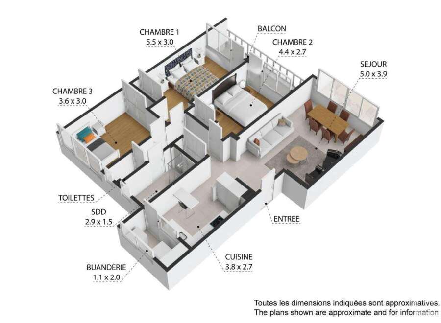 Discover this stunning apartment featuring three bedrooms, perfect for families or those seeking extra space.