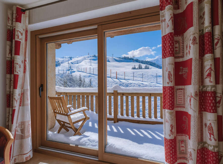 Enjoy breathtaking mountain views from this cozy ski chalet.