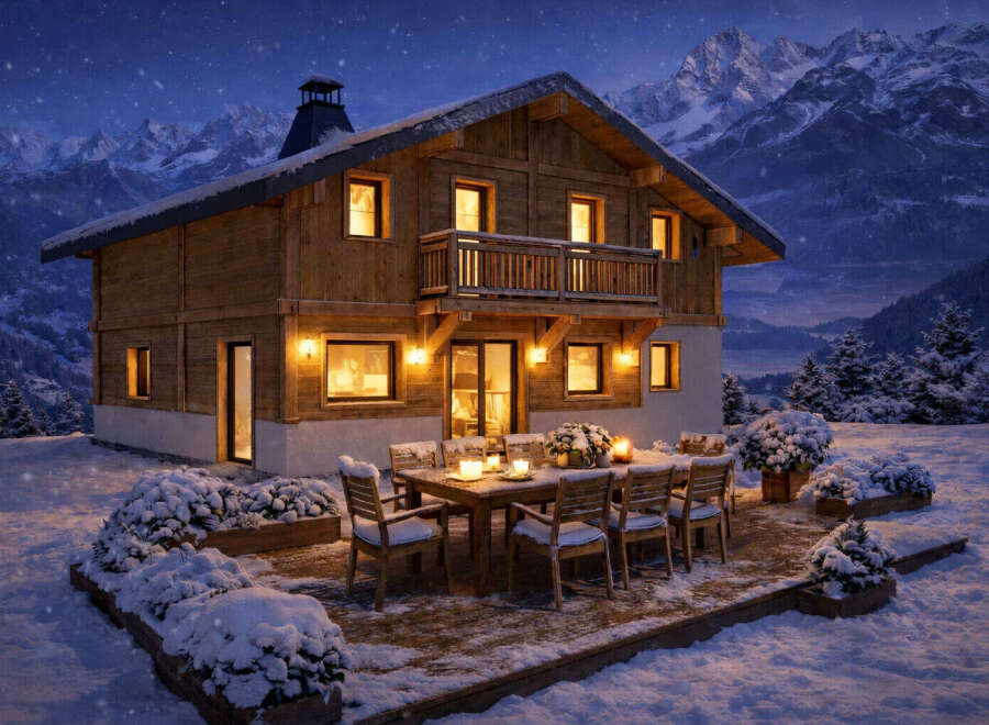 Experience the ultimate winter escape in this stunning chalet nestled in the mountains.