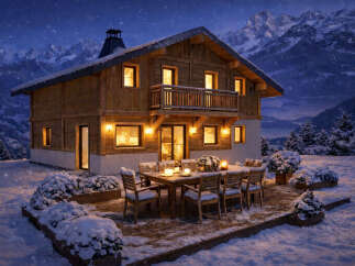 Experience the ultimate winter escape in this stunning chalet nestled in the mountains.