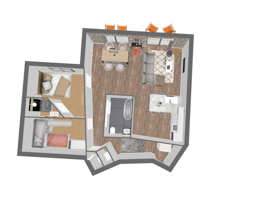 Discover modern living in this stylish apartment! Featuring a well-designed layout, this property offers a comfortable living space, a fully equipped kitchen, and a cozy bedroom.