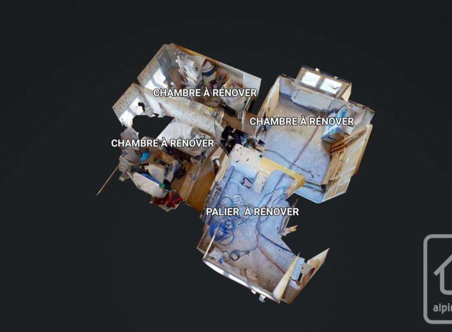 Explore this property's potential! This image showcases multiple rooms, including bedrooms and a hallway, all marked for renovation.