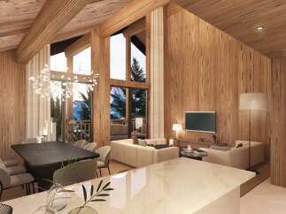 Experience luxury living in this stunning chalet-style home, featuring exquisite wood paneling and soaring ceilings.