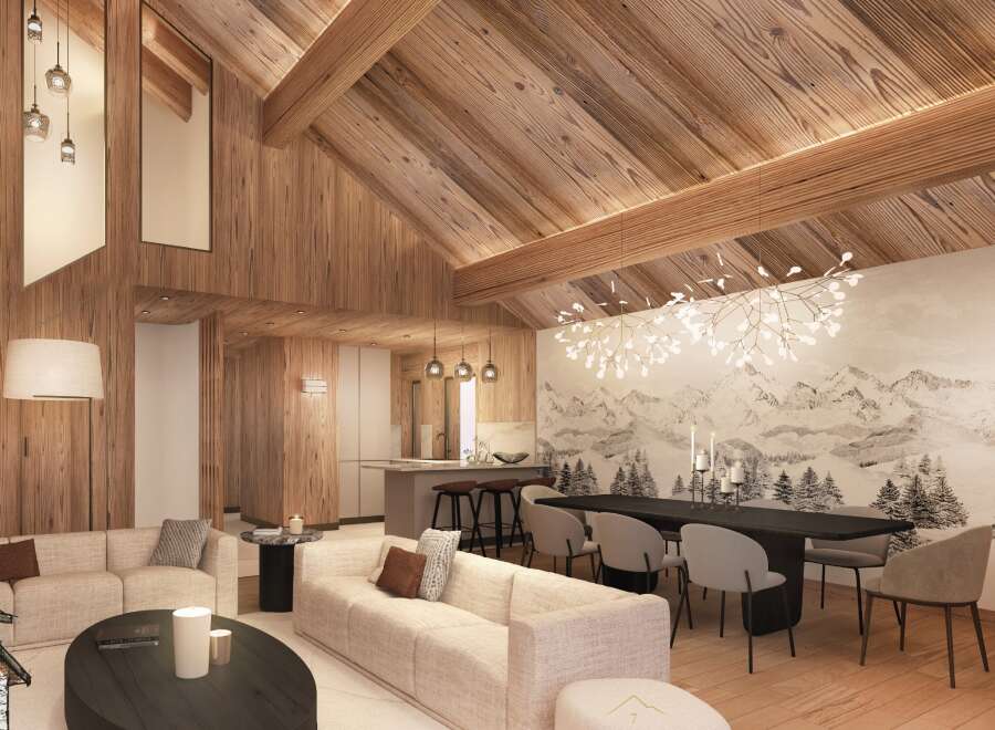 Experience luxury living in this stunning property, featuring a beautifully designed interior with a focus on natural materials.