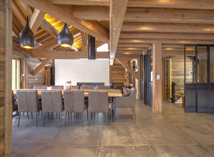 This stunning property boasts a rustic yet modern design, perfect for a luxurious living experience.