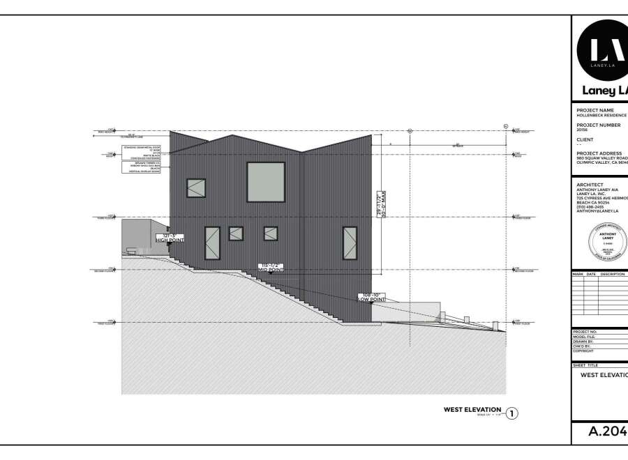 Explore the architectural design of the Hollenbeck Residence, a modern home with a unique West Elevation.