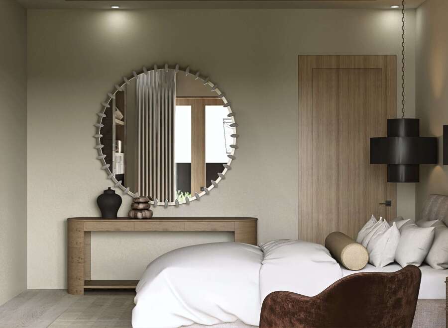 Step into a serene bedroom retreat, where modern design meets ultimate comfort.