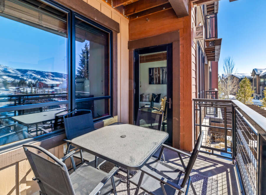 Enjoy breathtaking mountain views from this stunning balcony.
