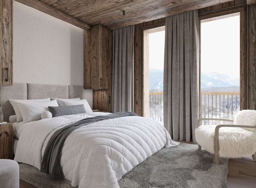 Experience the epitome of alpine luxury in this stunning bedroom.