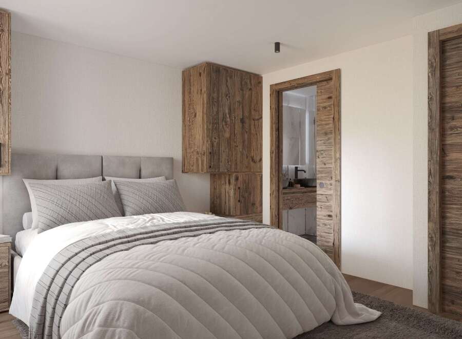 Experience the epitome of rustic elegance in this stunning bedroom.