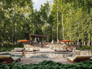 Experience luxury living at its finest with this stunning property featuring a private pool and a serene outdoor lounge area.