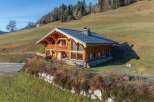 Nestled in a serene landscape, this stunning wooden chalet offers a perfect blend of rustic charm and modern comfort.