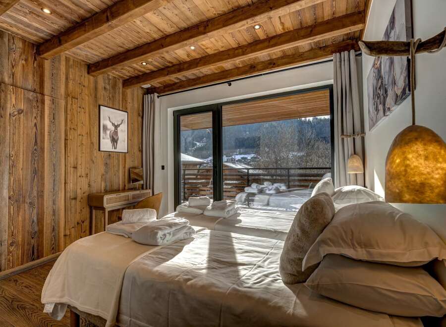 Experience rustic elegance in this stunning bedroom.