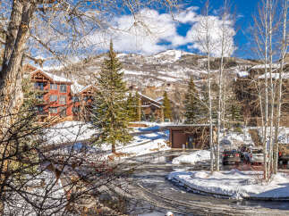 Nestled in a picturesque winter wonderland, this stunning property offers a serene escape.