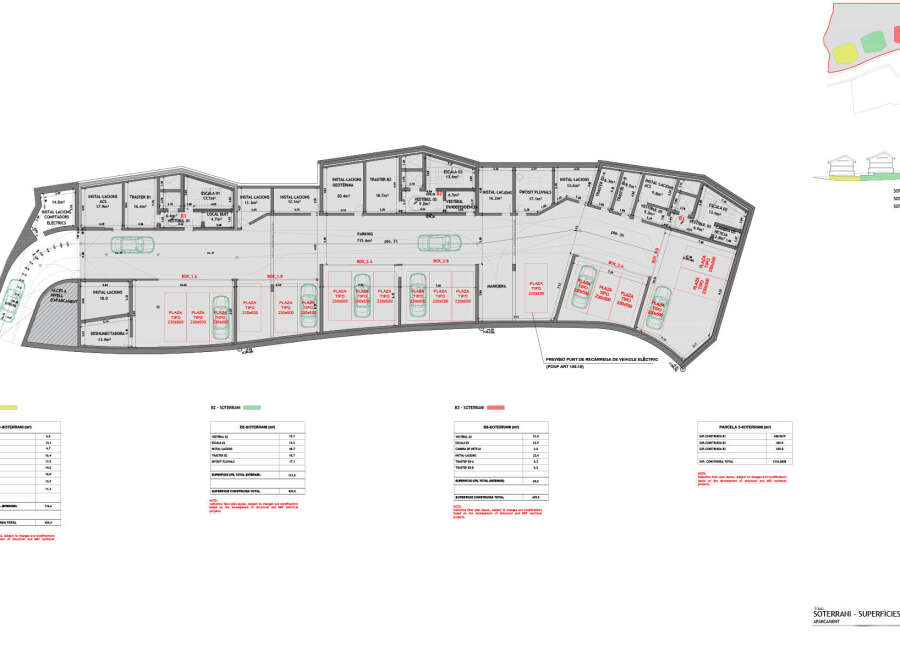 Discover this expansive underground parking level featuring multiple individual parking spaces, storage units (trasteros), and technical rooms.