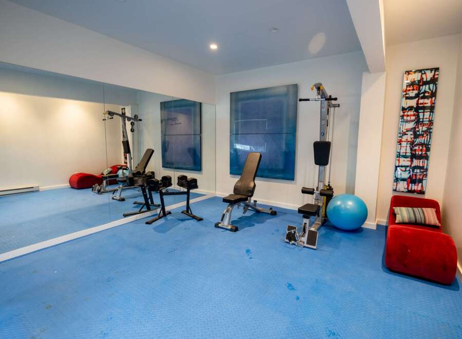 This home gym offers a dedicated space for fitness enthusiasts.