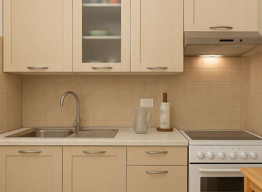 This charming kitchen boasts a modern design with ample storage and functionality.