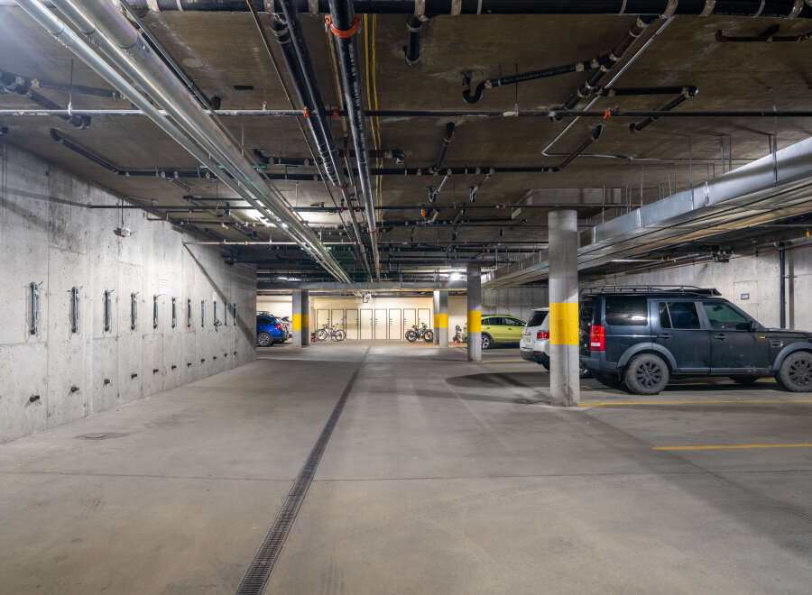 Explore the convenience of secure parking in this modern building.
