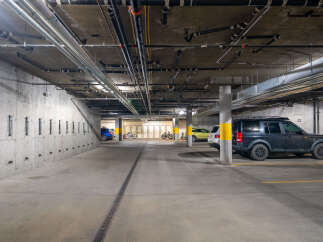Explore the convenience of secure parking in this modern building.