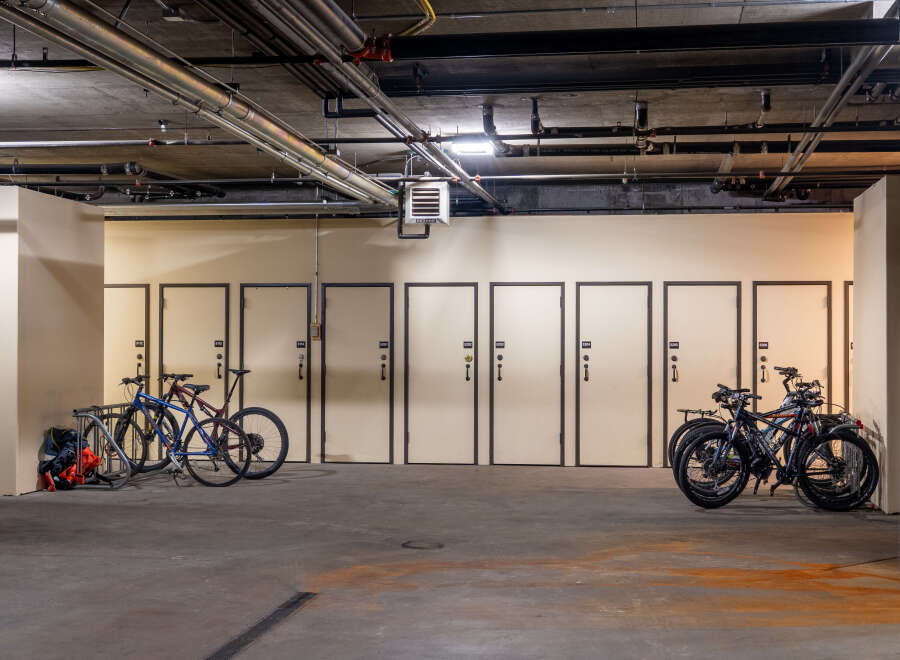 This secure storage facility offers convenient bike storage for residents.